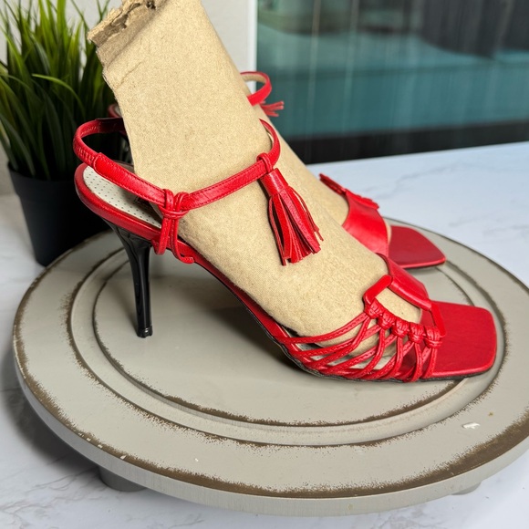 Christian Lacroix Tassel Accent Red Leather Slingback Heels Women’s US  6 - Picture 2 of 7